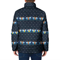 Funny Duck Characters Christmas Quacker Quote Padded Jacket with Navy Tree Pattern Design - Wonder Print Shop