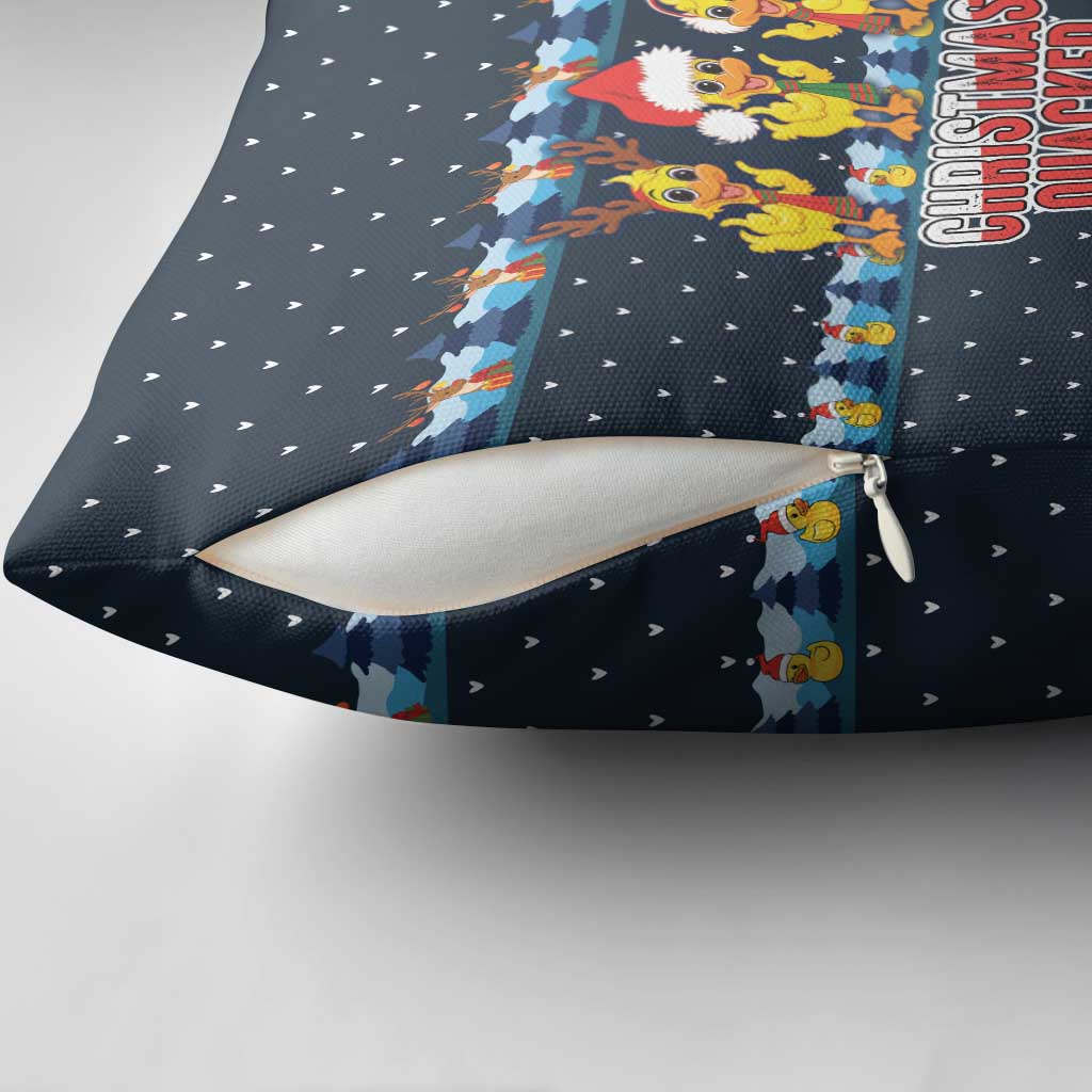 Funny Duck Characters Christmas Quacker Quote Pillow Cover with Navy Tree Pattern Design - Wonder Print Shop