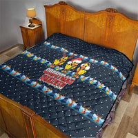 Funny Duck Characters Christmas Quacker Quote Quilt with Navy Tree Pattern Design - Wonder Print Shop