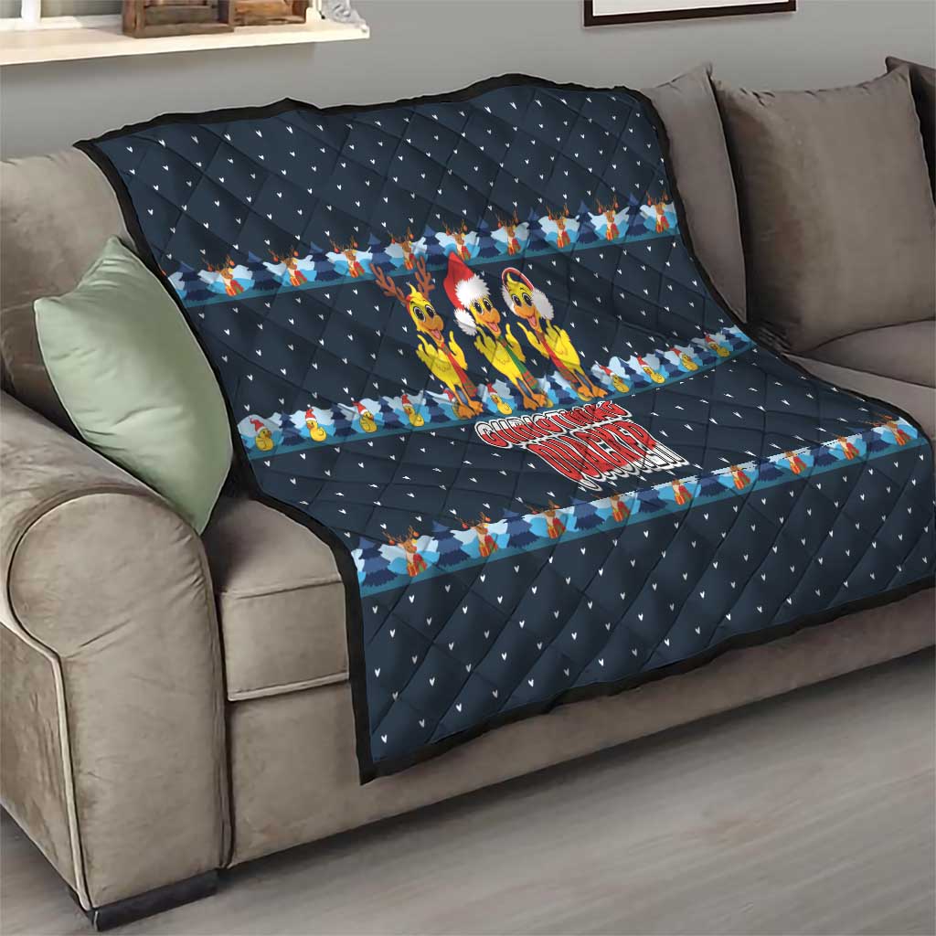 Funny Duck Characters Christmas Quacker Quote Quilt with Navy Tree Pattern Design - Wonder Print Shop