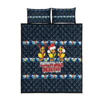 Funny Duck Characters Christmas Quacker Quote Quilt Bed Set with Navy Tree Pattern Design - Wonder Print Shop