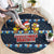 Funny Duck Characters Christmas Quacker Quote Round Carpet with Navy Tree Pattern Design - Wonder Print Shop