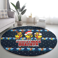 Funny Duck Characters Christmas Quacker Quote Round Carpet with Navy Tree Pattern Design - Wonder Print Shop