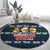 Funny Duck Characters Christmas Quacker Quote Round Carpet with Navy Tree Pattern Design - Wonder Print Shop