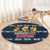 Funny Duck Characters Christmas Quacker Quote Round Carpet with Navy Tree Pattern Design - Wonder Print Shop