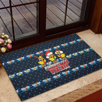 Funny Duck Characters Christmas Quacker Quote Rubber Doormat with Navy Tree Pattern Design - Wonder Print Shop