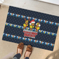 Funny Duck Characters Christmas Quacker Quote Rubber Doormat with Navy Tree Pattern Design - Wonder Print Shop