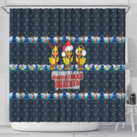 Funny Duck Characters Christmas Quacker Quote Shower Curtain with Navy Tree Pattern Design - Wonder Print Shop