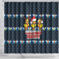Funny Duck Characters Christmas Quacker Quote Shower Curtain with Navy Tree Pattern Design - Wonder Print Shop