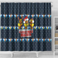 Funny Duck Characters Christmas Quacker Quote Shower Curtain with Navy Tree Pattern Design - Wonder Print Shop
