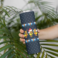 Funny Duck Characters Christmas Quacker Quote Skinny Tumbler with Navy Tree Pattern Design - Wonder Print Shop