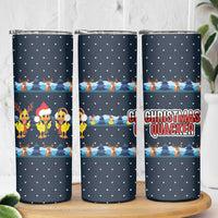 Funny Duck Characters Christmas Quacker Quote Skinny Tumbler with Navy Tree Pattern Design - Wonder Print Shop