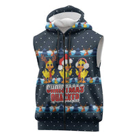 Funny Duck Characters Christmas Quacker Quote Sleeveless Zip Hoodie with Navy Tree Pattern Design - Wonder Print Shop