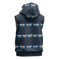 Funny Duck Characters Christmas Quacker Quote Sleeveless Zip Hoodie with Navy Tree Pattern Design - Wonder Print Shop