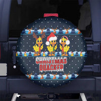 Funny Duck Characters Christmas Quacker Quote Spare Tire Cover with Navy Tree Pattern Design - Wonder Print Shop
