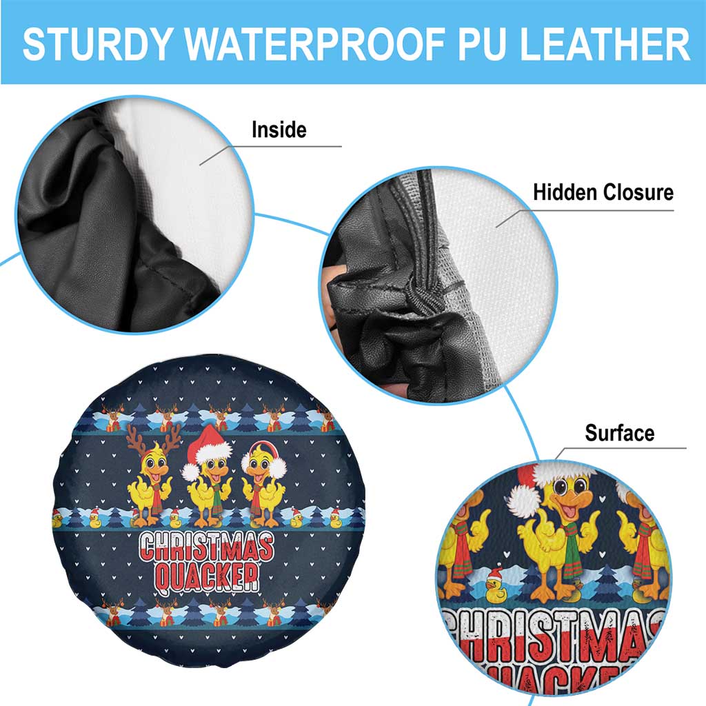 Funny Duck Characters Christmas Quacker Quote Spare Tire Cover with Navy Tree Pattern Design - Wonder Print Shop
