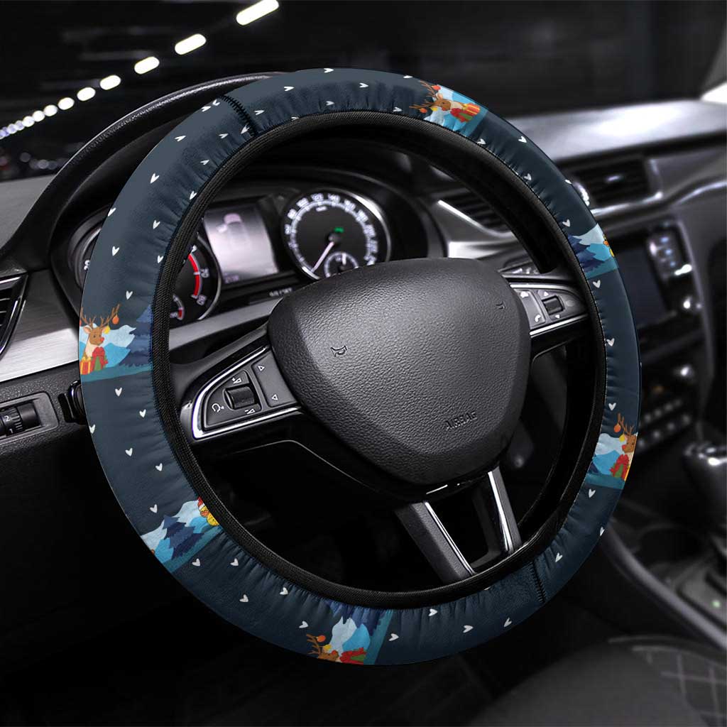 Funny Duck Characters Christmas Quacker Quote Steering Wheel Cover with Navy Tree Pattern Design - Wonder Print Shop