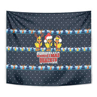 Funny Duck Characters Christmas Quacker Quote Tapestry with Navy Tree Pattern Design - Wonder Print Shop