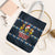 Funny Duck Characters Christmas Quacker Quote Tote Bag with Navy Tree Pattern Design - Wonder Print Shop