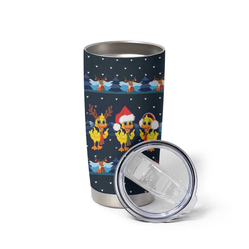 Funny Duck Characters Christmas Quacker Quote Tumbler Cup with Navy Tree Pattern Design - Wonder Print Shop