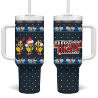Funny Duck Characters Christmas Quacker Quote Tumbler With Handle with Navy Tree Pattern Design - Wonder Print Shop