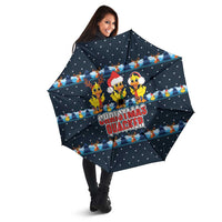 Funny Duck Characters Christmas Quacker Quote Umbrella with Navy Tree Pattern Design - Wonder Print Shop