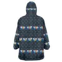 Funny Duck Characters Christmas Quacker Quote Wearable Blanket Hoodie with Navy Tree Pattern Design - Wonder Print Shop