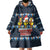 Funny Duck Characters Christmas Quacker Quote Wearable Blanket Hoodie with Navy Tree Pattern Design - Wonder Print Shop