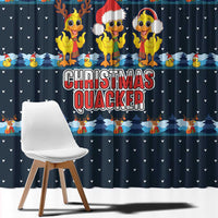 Funny Duck Characters Christmas Quacker Quote Window Curtain with Navy Tree Pattern Design - Wonder Print Shop