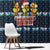 Funny Duck Characters Christmas Quacker Quote Window Curtain with Navy Tree Pattern Design - Wonder Print Shop