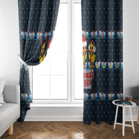 Funny Duck Characters Christmas Quacker Quote Window Curtain with Navy Tree Pattern Design - Wonder Print Shop