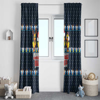 Funny Duck Characters Christmas Quacker Quote Window Curtain with Navy Tree Pattern Design - Wonder Print Shop