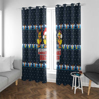 Funny Duck Characters Christmas Quacker Quote Window Curtain with Navy Tree Pattern Design - Wonder Print Shop