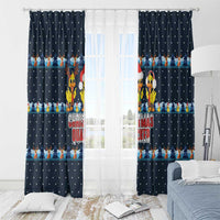 Funny Duck Characters Christmas Quacker Quote Window Curtain with Navy Tree Pattern Design - Wonder Print Shop
