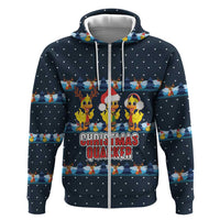 Funny Duck Characters Christmas Quacker Quote Zip Hoodie with Navy Tree Pattern Design - Wonder Print Shop