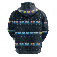 Funny Duck Characters Christmas Quacker Quote Zip Hoodie with Navy Tree Pattern Design - Wonder Print Shop