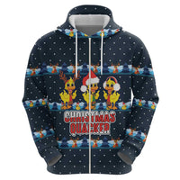 Funny Duck Characters Christmas Quacker Quote Zip Hoodie with Navy Tree Pattern Design - Wonder Print Shop