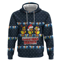 Funny Duck Characters Christmas Quacker Quote Zip Hoodie with Navy Tree Pattern Design - Wonder Print Shop