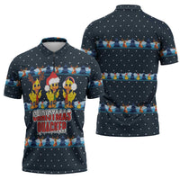 Funny Duck Characters Christmas Quacker Quote Zipper Polo Shirt with Navy Tree Pattern Design - Wonder Print Shop