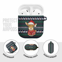 Cute Reindeer in Santa Hat AirPods Case with Red Green Snowflake Knit Pattern Design - Wonder Print Shop