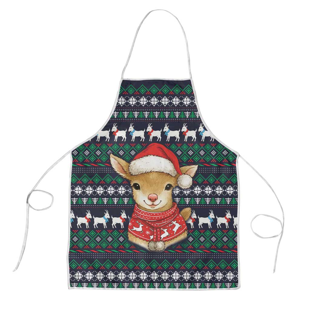 Cute Reindeer in Santa Hat Apron with Red Green Snowflake Knit Pattern Design - Wonder Print Shop