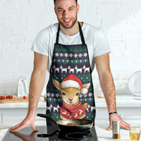 Cute Reindeer in Santa Hat Apron with Red Green Snowflake Knit Pattern Design - Wonder Print Shop