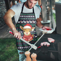 Cute Reindeer in Santa Hat Apron with Red Green Snowflake Knit Pattern Design - Wonder Print Shop