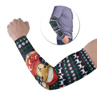 Cute Reindeer in Santa Hat Arm Sleeves with Red Green Snowflake Knit Pattern Design - Wonder Print Shop