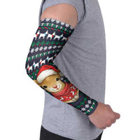 Cute Reindeer in Santa Hat Arm Sleeves with Red Green Snowflake Knit Pattern Design - Wonder Print Shop