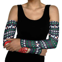 Cute Reindeer in Santa Hat Arm Sleeves with Red Green Snowflake Knit Pattern Design - Wonder Print Shop