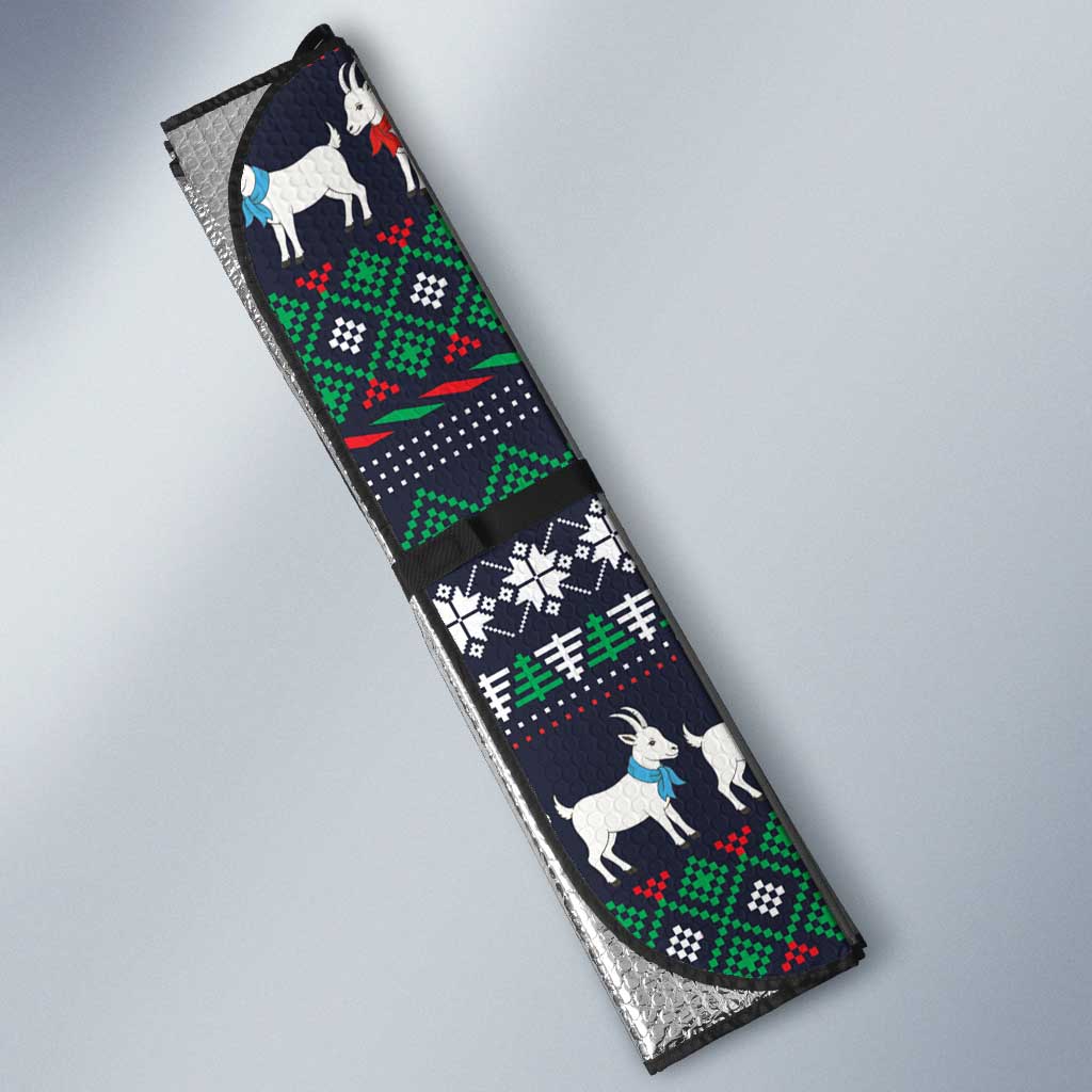 Cute Reindeer in Santa Hat Auto Sun Shade with Red Green Snowflake Knit Pattern Design - Wonder Print Shop