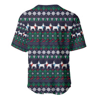 Cute Reindeer in Santa Hat Baseball Jersey with Red Green Snowflake Knit Pattern Design - Wonder Print Shop