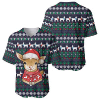 Cute Reindeer in Santa Hat Baseball Jersey with Red Green Snowflake Knit Pattern Design - Wonder Print Shop