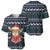 Cute Reindeer in Santa Hat Baseball Jersey with Red Green Snowflake Knit Pattern Design - Wonder Print Shop